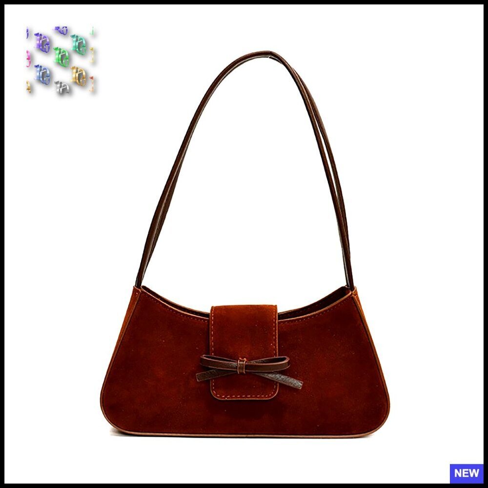 Suede Hobo Handbag Cute Bow Purse Y2K Underarm Shoulder Bag Mini Clutch